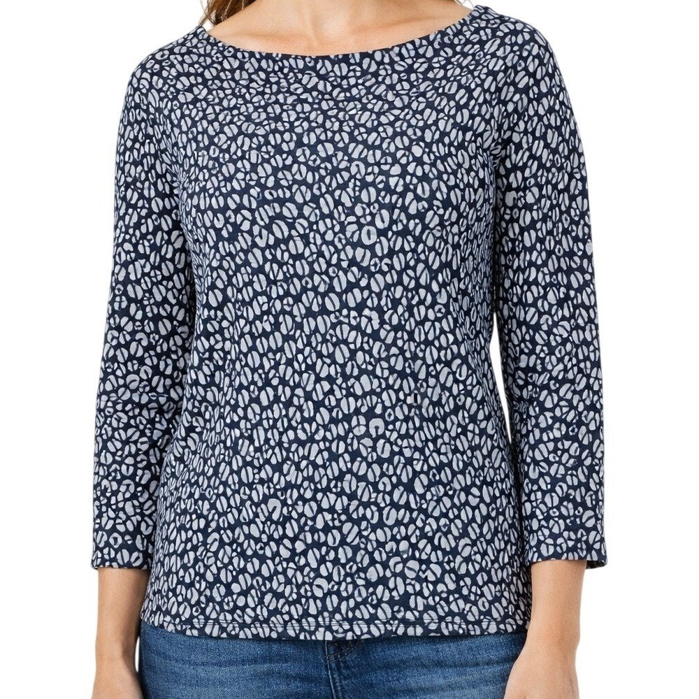 Chicos‎ Womens 8 Boat Neck Animal Print 3/4 Sleeve Knit Top in Midnight NWT